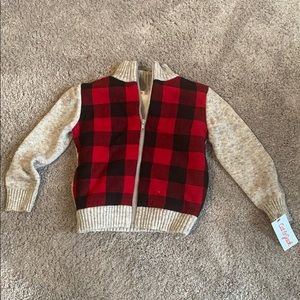 5T boys NWT Buffalo plaid zip up sweater